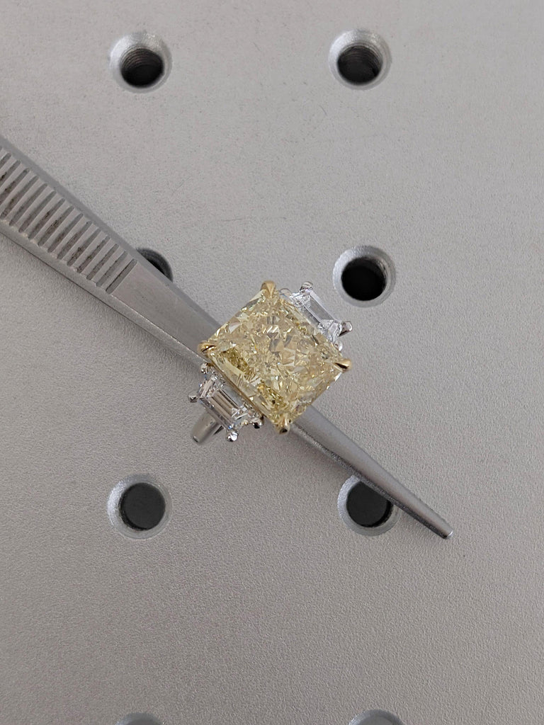 Radiant Cut Yellow Lab Diamond Ring, 925 Silver Ring, Gold Plated Two Toned Ring image #9