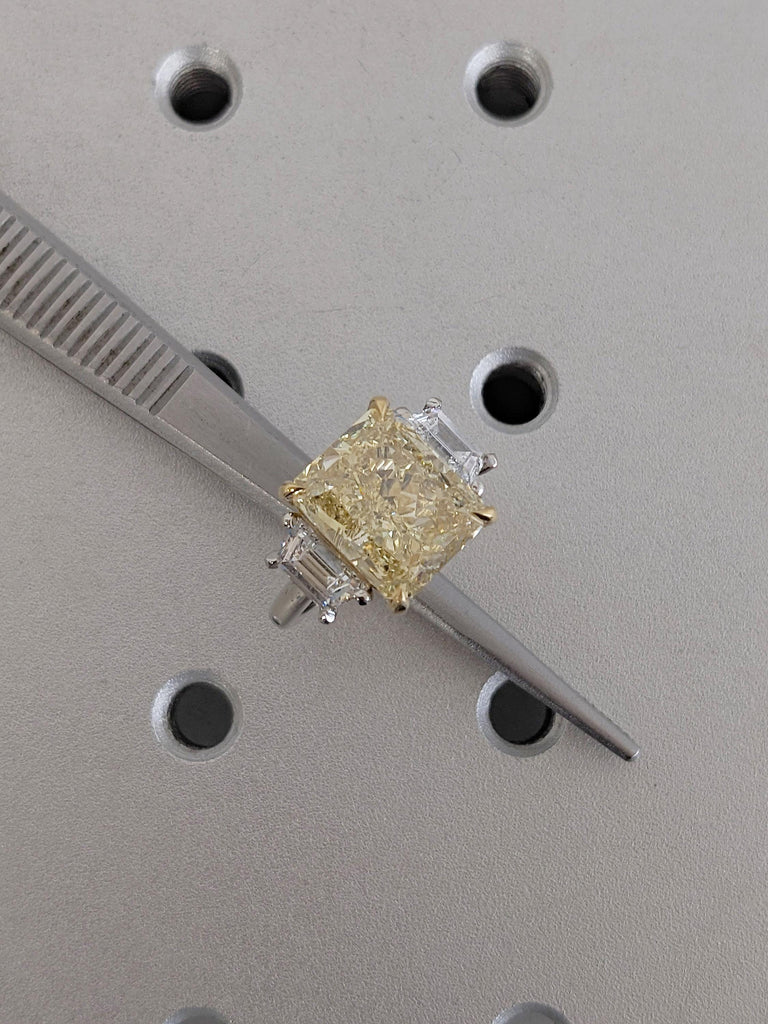 925 Silver Fancy Yellow Lab Grown Diamond Engagement Rings for Women | Radiant cut Three Stone Wedding Ring Anniversary Gift image #10