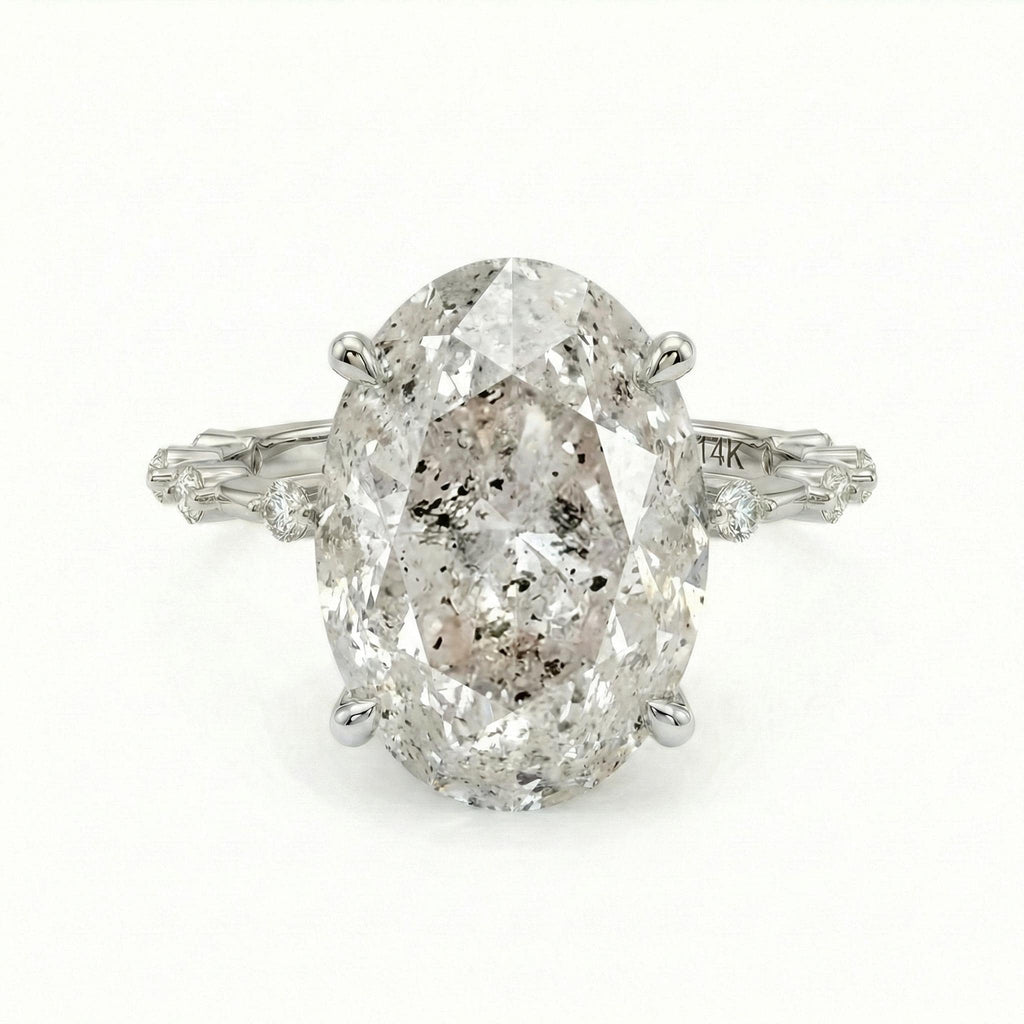 Salt and Pepper Diamond Galaxy Engagement Ring - Raw Diamond - Salt Pepper Diamond - OOAK Ring - Grey Diamond - Oval Diamond - Gray 5ct image #3