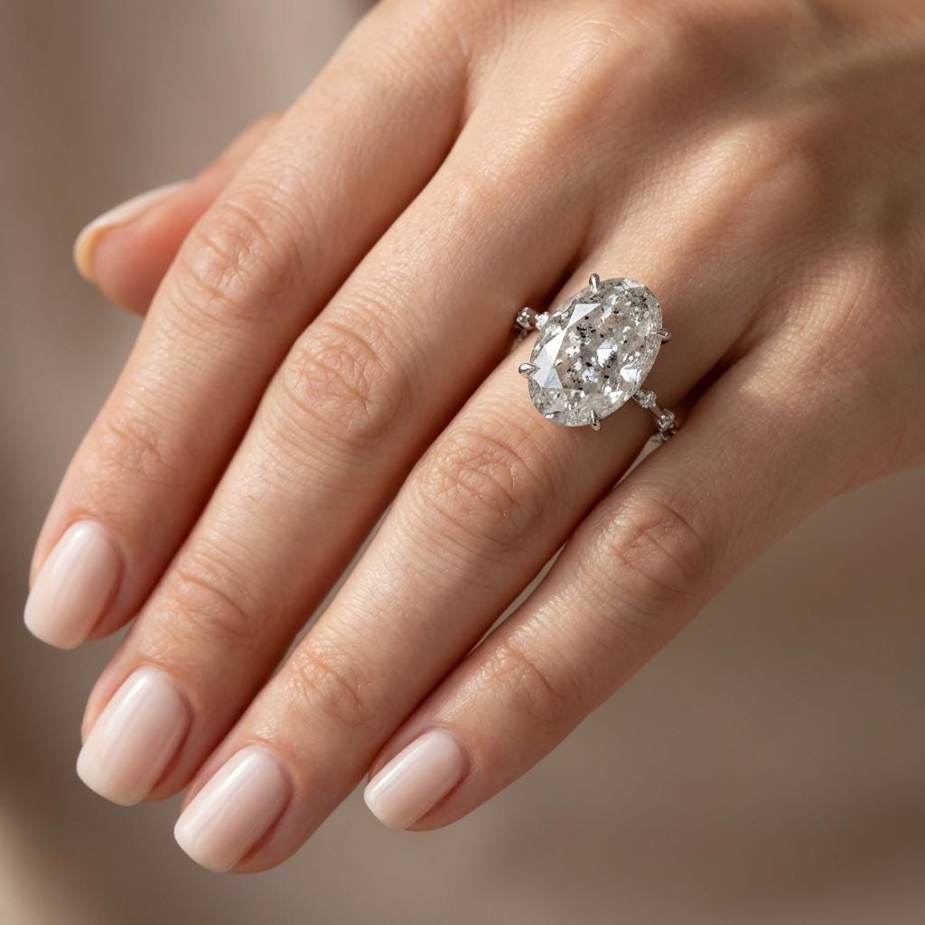 Salt and Pepper Diamond Galaxy Engagement Ring - Raw Diamond - Salt Pepper Diamond - OOAK Ring - Grey Diamond - Oval Diamond - Gray 5ct image #6