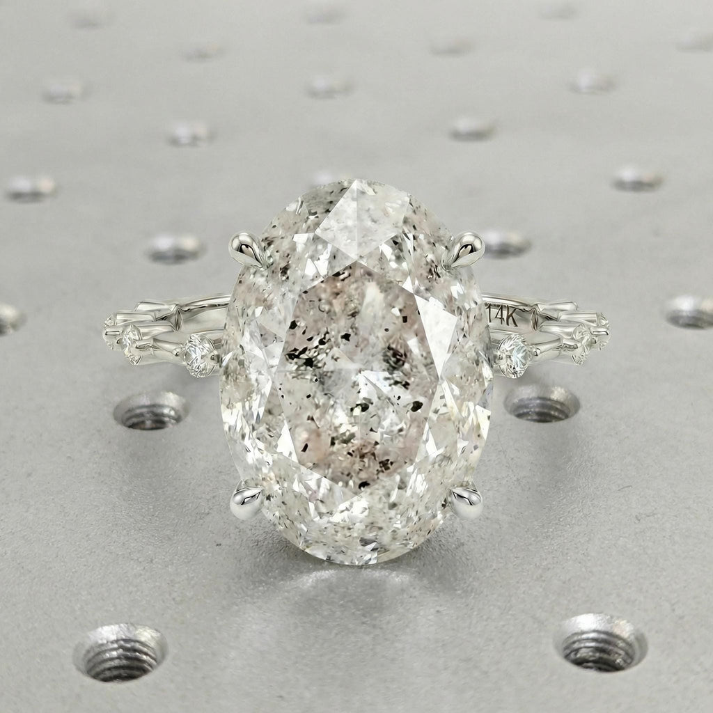 Salt and Pepper Diamond Galaxy Engagement Ring - Raw Diamond - Salt Pepper Diamond - OOAK Ring - Grey Diamond - Oval Diamond - Gray 5ct image #1