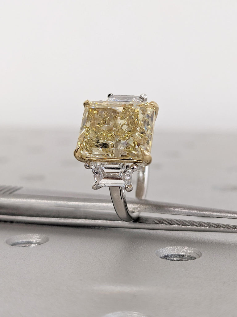Radiant Cut Yellow Lab Diamond Ring, 925 Silver Ring, Gold Plated Two Toned Ring image #10