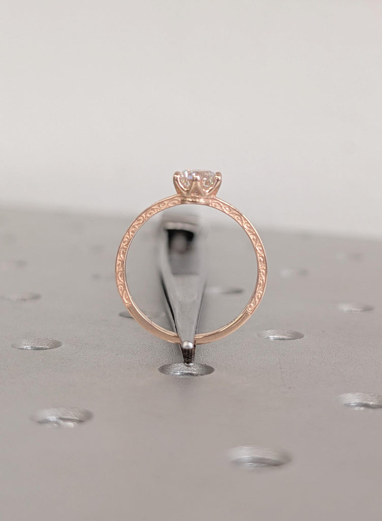 14K Rose Gold Lab Diamond Engagement Ring, Filigree Bridal Ring, Round Certified Diamond Ring, Wedding Ring, Art Deco Promise Ring For Her image #7