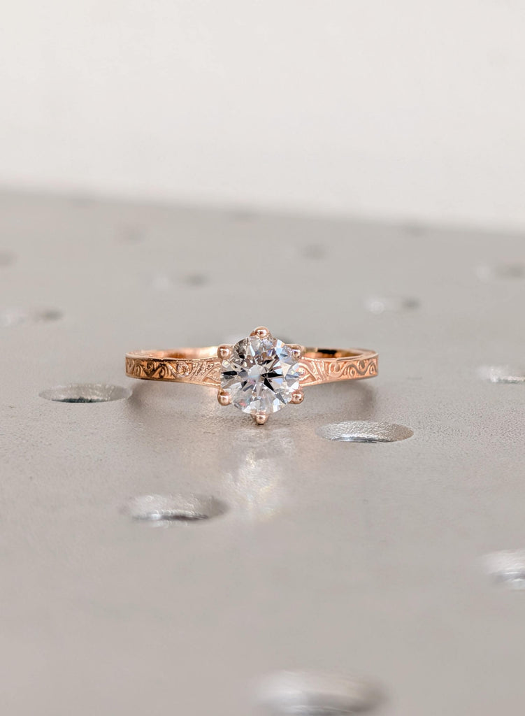 14K Rose Gold Lab Diamond Engagement Ring, Filigree Bridal Ring, Round Certified Diamond Ring, Wedding Ring, Art Deco Promise Ring For Her image #6
