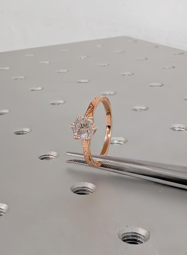 14K Rose Gold Lab Diamond Engagement Ring, Filigree Bridal Ring, Round Certified Diamond Ring, Wedding Ring, Art Deco Promise Ring For Her image #9
