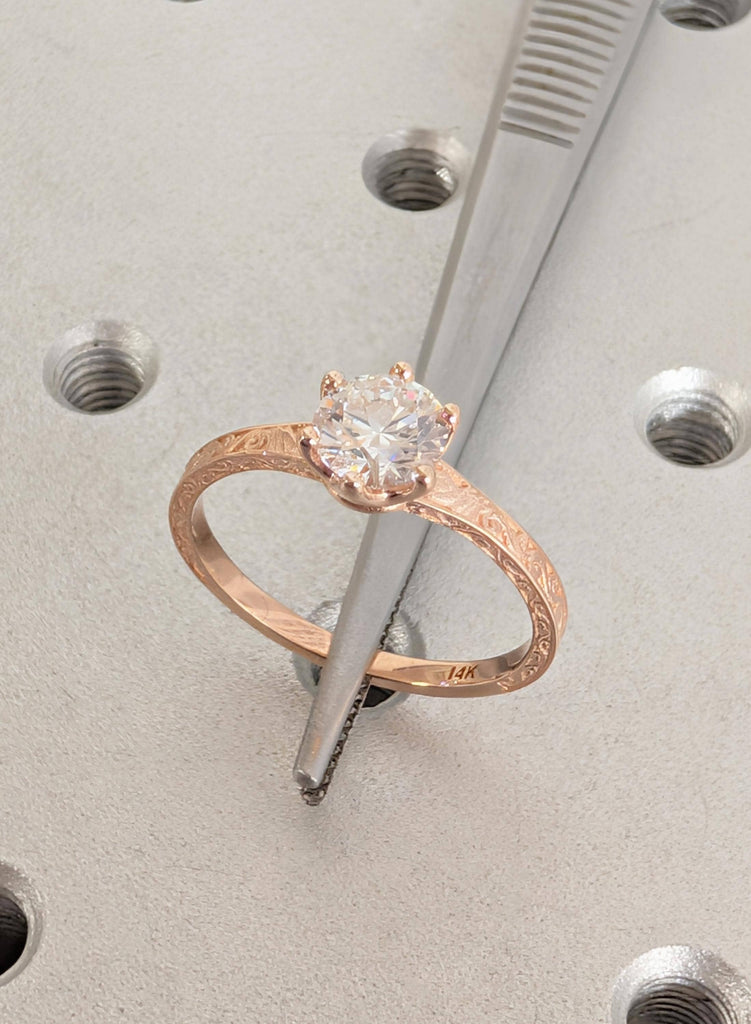 14K Rose Gold Lab Diamond Engagement Ring, Filigree Bridal Ring, Round Certified Diamond Ring, Wedding Ring, Art Deco Promise Ring For Her image #8