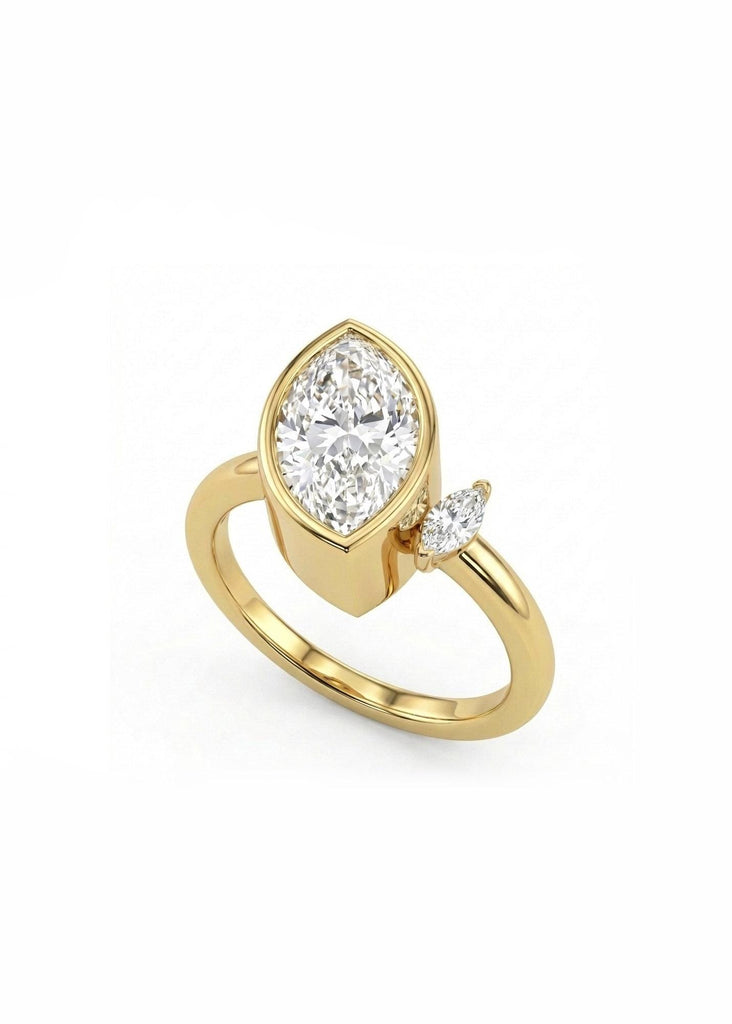 1.5 Carat Toi et Moi Lab Diamond Ring | 14k Yellow Gold Bezel set Marquise cut Engagement Ring | Unique Women Wedding Ring image #3
