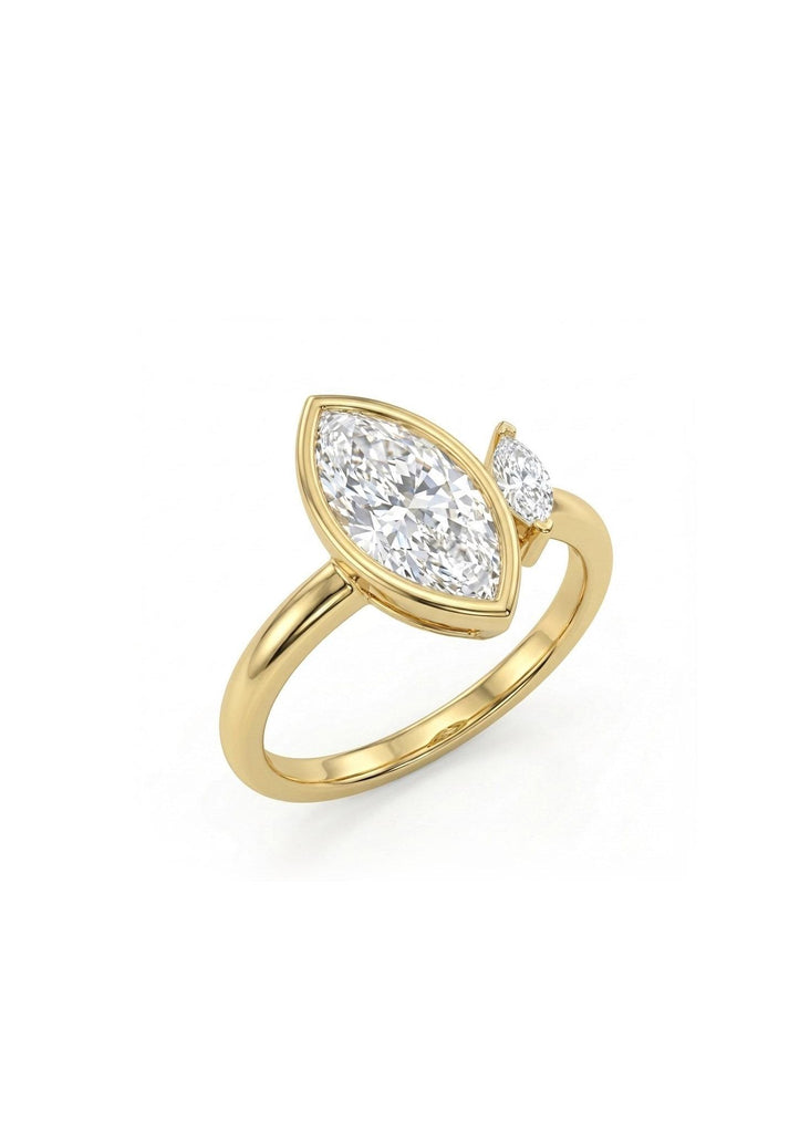 1.5 Carat Toi et Moi Lab Diamond Ring | 14k Yellow Gold Bezel set Marquise cut Engagement Ring | Unique Women Wedding Ring image #2