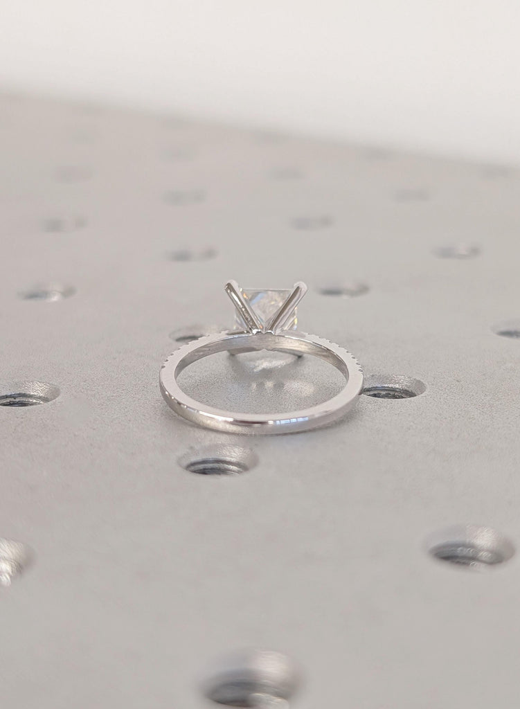 Diamond Engagement Ring, 14K White Gold Princess Cut Lab Grown Diamond, Dainty Pave Side Diamond Moissanite Ring, VVS Diamond Wedding Ring image #8