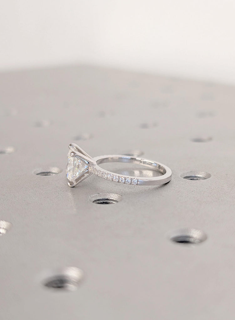 Diamond Engagement Ring, 14K White Gold Princess Cut Lab Grown Diamond, Dainty Pave Side Diamond Moissanite Ring, VVS Diamond Wedding Ring image #10