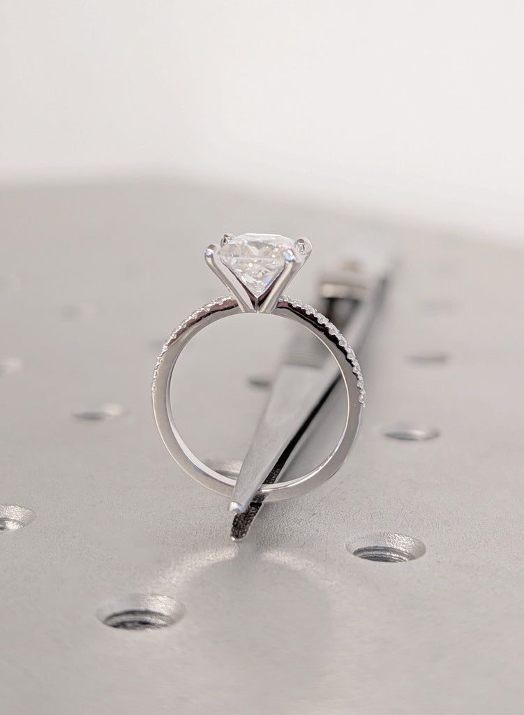 Diamond Engagement Ring, 14K White Gold Princess Cut Lab Grown Diamond, Dainty Pave Side Diamond Moissanite Ring, VVS Diamond Wedding Ring image #12