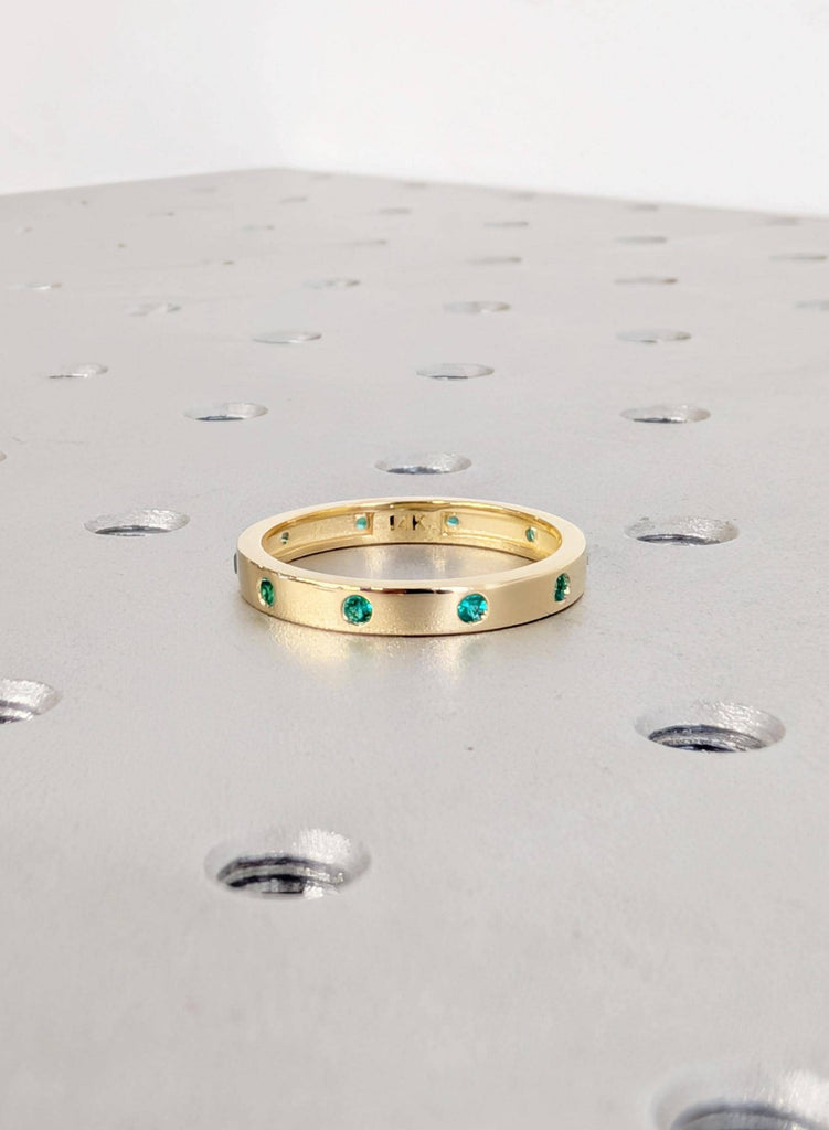 Emerald Wedding Ring, 14K Yellow Gold Matching Engagement Ring, Green Emerald Gold Wedding Band, Ring Stacks, Minimalist Ring, Everyday Ring