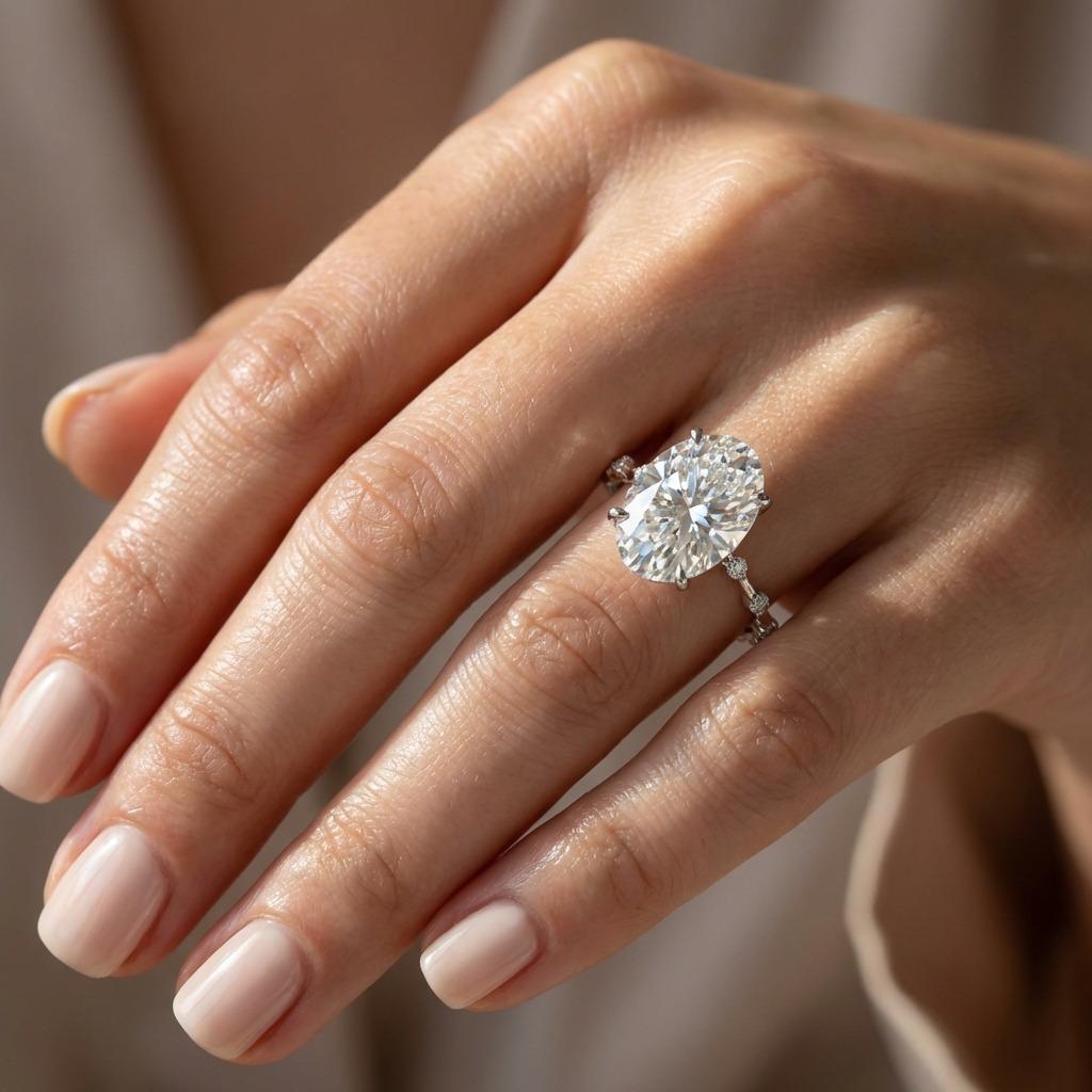 Huge 5ct Oval Lab Diamond Engagement Ring | White Gold Oval cut Ring | Classic Simple Bridal Ring | IGI Lab Grown Diamond image #2