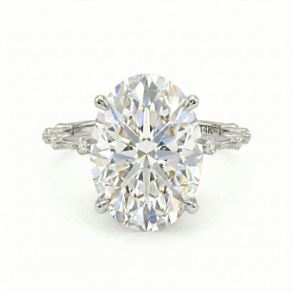 Huge 5ct VVS Moissanite Engagement Ring | 14k White Gold Oval cut Ring | Classic Simple Bridal Ring | Big Carat Wedding Ring image #3