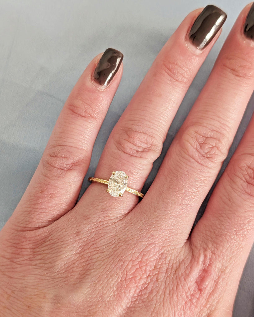 Oval Lab Diamond Engagement Ring, 14K Solid Gold Olive Leaf Ring, Olive Branch Band Ring, Nature Laurel Leaf Ring, Anniversary Gift for Wife image #10