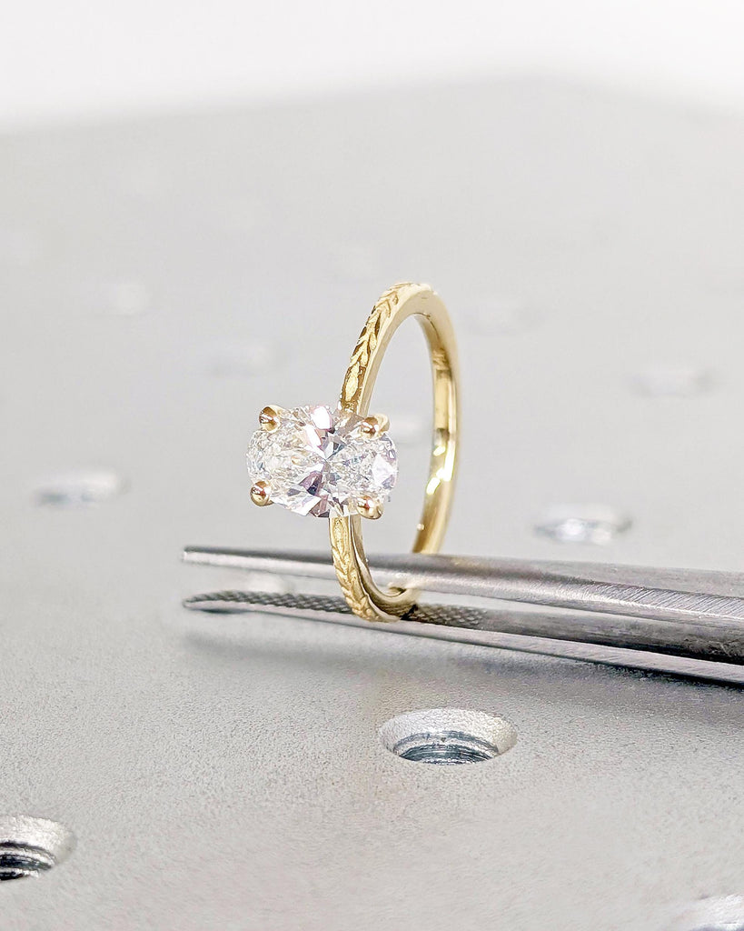 Oval Lab Diamond Engagement Ring, 14K Solid Gold Olive Leaf Ring, Olive Branch Band Ring, Nature Laurel Leaf Ring, Anniversary Gift for Wife image #5