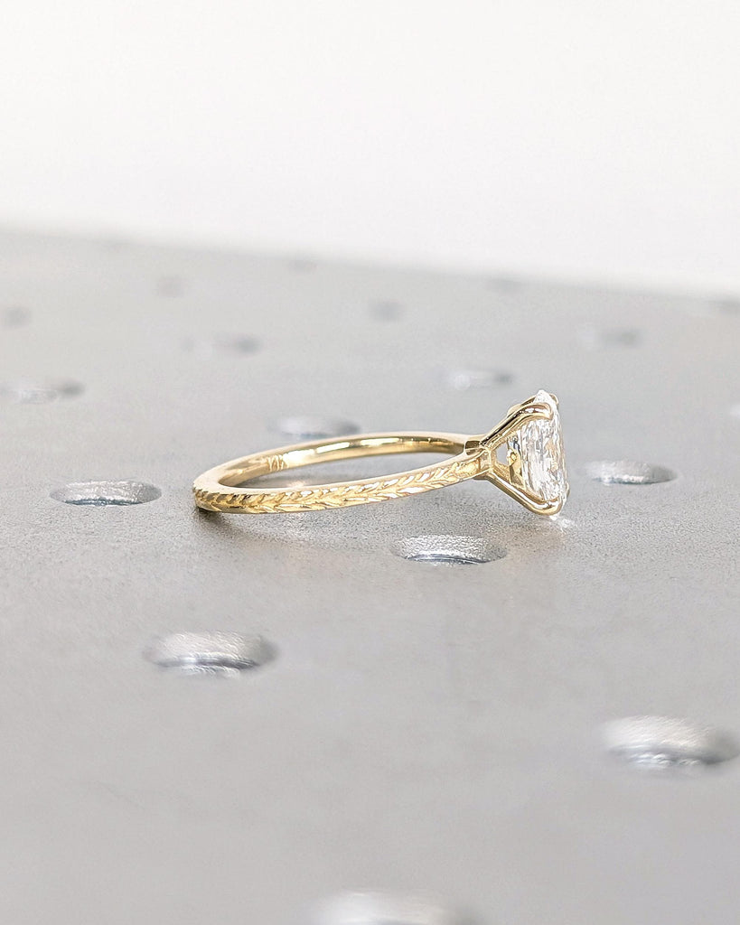 Oval Moissanite Engagement Ring, 14K Solid Gold Olive Leaf Ring, Olive Branch Band Ring, Nature Laurel Leaf Ring, Anniversary Gift for Wife image #5