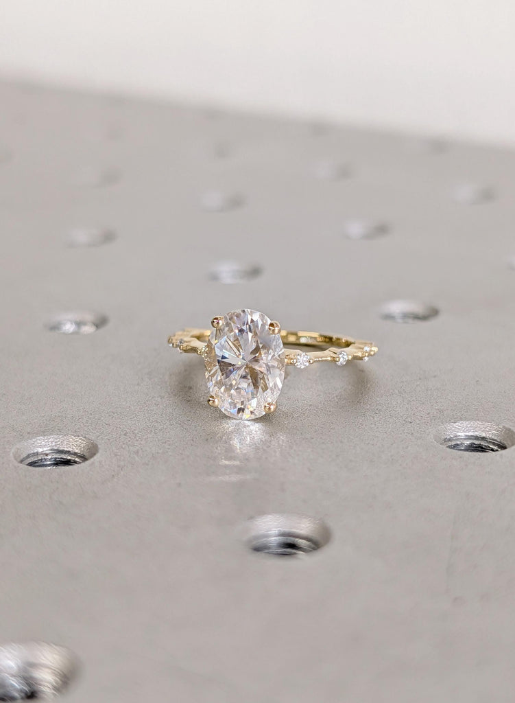 14K Yellow Gold Oval Moissanite Engagement Ring, Dainty Wedding Ring For Woman, Round Side Diamond Ring, Bridal Fine Jewelry, Everyday Ring image #2