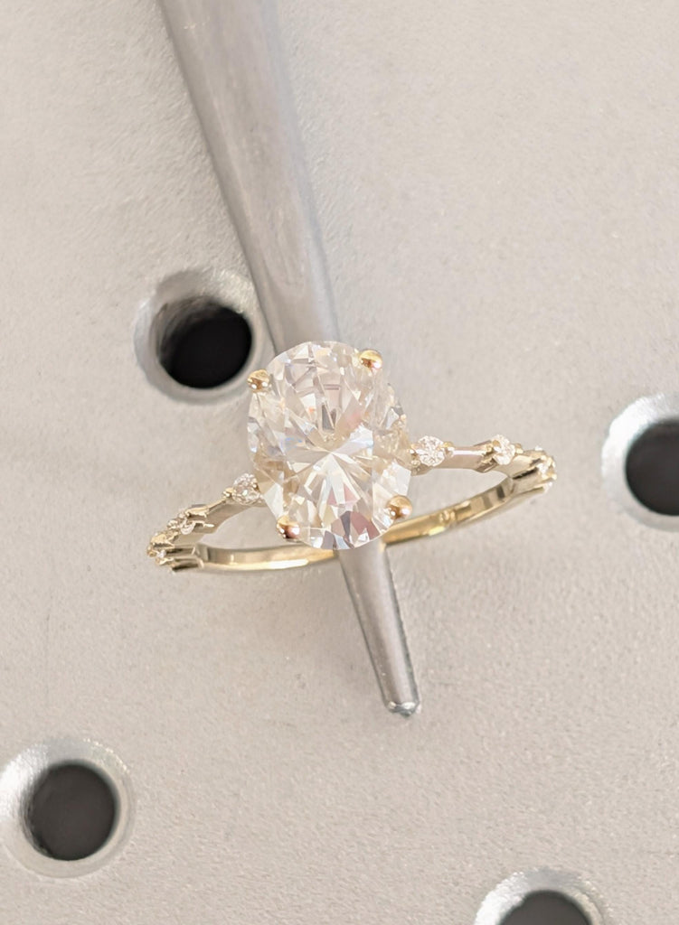 14K Yellow Gold Oval Moissanite Engagement Ring, Dainty Wedding Ring For Woman, Round Side Diamond Ring, Bridal Fine Jewelry, Everyday Ring image #10