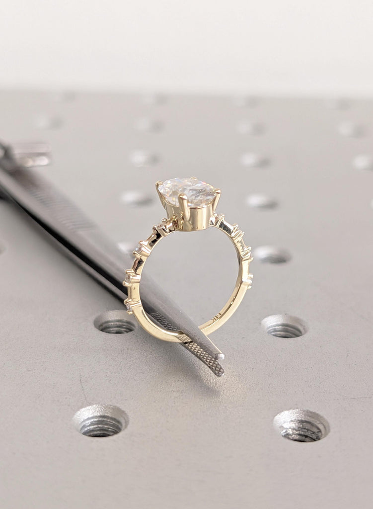 14K Yellow Gold Oval Moissanite Engagement Ring, Dainty Wedding Ring For Woman, Round Side Diamond Ring, Bridal Fine Jewelry, Everyday Ring image #13