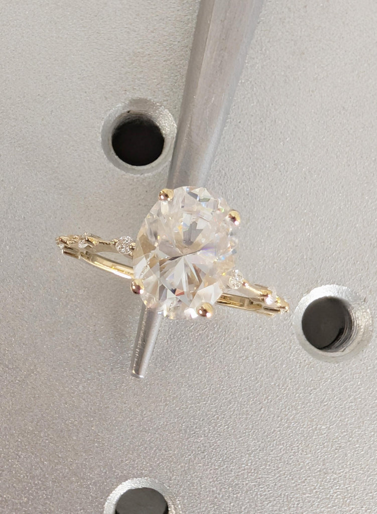 14K Yellow Gold Oval Moissanite Engagement Ring, Dainty Wedding Ring For Woman, Round Side Diamond Ring, Bridal Fine Jewelry, Everyday Ring image #11