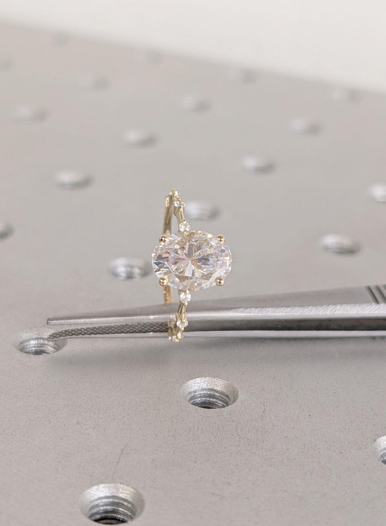 2 Carat Oval Lab Grown Diamond Engagement Ring, 14k Yellow Gold, Minimalist Thin Diamond Band, IGI Certified Diamond Ring, Gold Promise Ring image #2