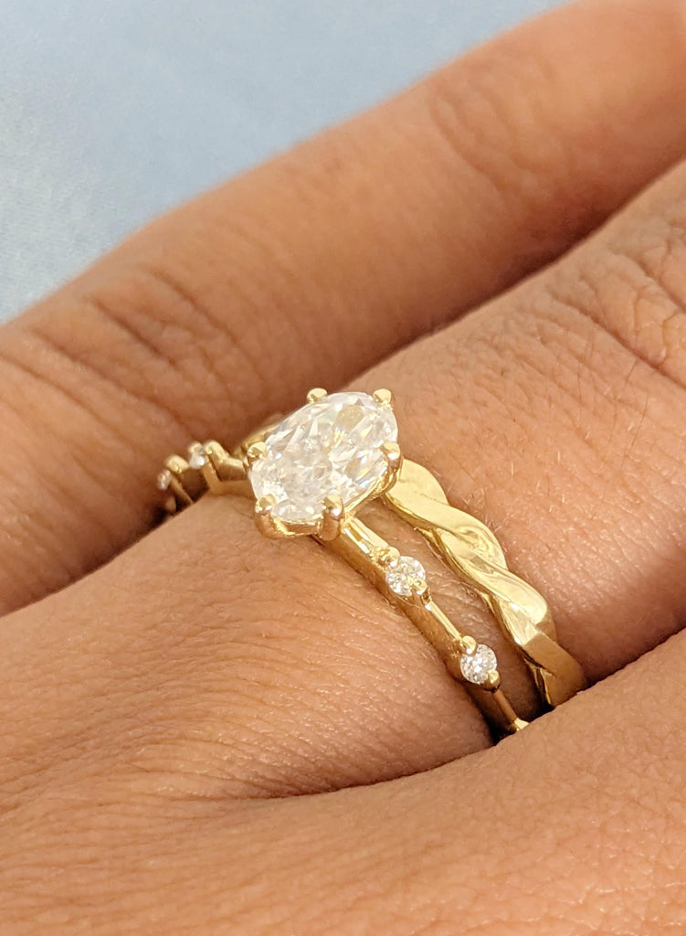Moissanite Bridal Set in 14K Yellow Gold, Oval Moissanite Engagement Ring with Twisted Matching Wedding Band, Wedding Ring Set, Ring For Her image #2