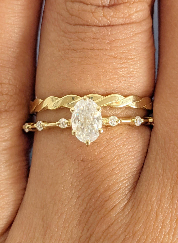 Moissanite Bridal Set in 14K Yellow Gold, Oval Moissanite Engagement Ring with Twisted Matching Wedding Band, Wedding Ring Set, Ring For Her image #3