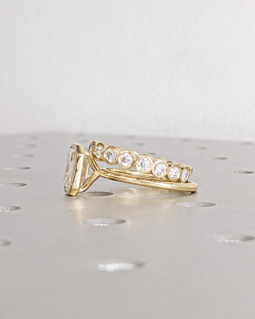 Emerald Cut Moissanite Solitaire Ring 14K Gold Engagement Ring, Bezel Set Wedding Rings, Vintage Bridal Set, Emerald Cut Ring, Gift For Her image #4