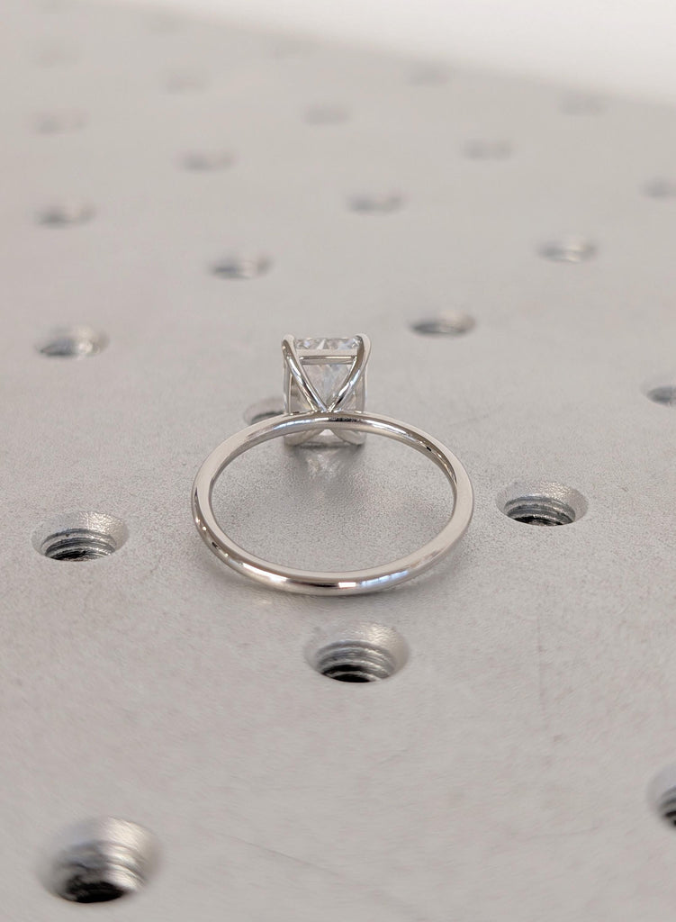 Solitaire Radiant Cut Platinum Diamond Ring, 14K / 18k Certified Lab Created Diamond Engagement Ring, Unique Wedding Jewelry, Statement Ring image #7