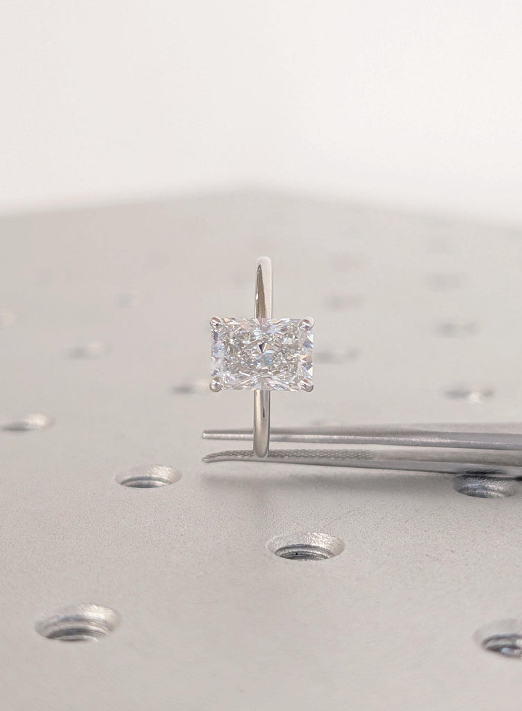Solitaire Radiant Cut Platinum Diamond Ring, 14K / 18k Certified Lab Created Diamond Engagement Ring, Unique Wedding Jewelry, Statement Ring image #12