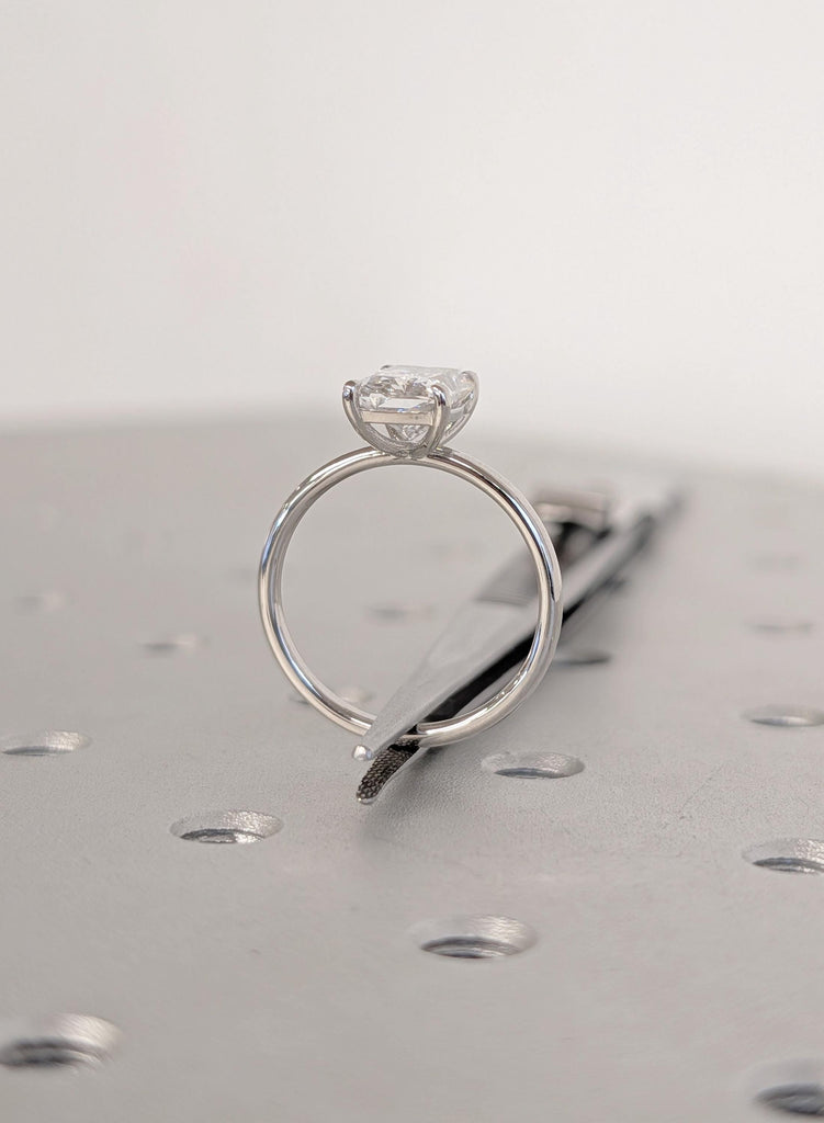 Moissanite Engagement Ring in Platinum, Radiant Cut Bridal Solitaire image #5