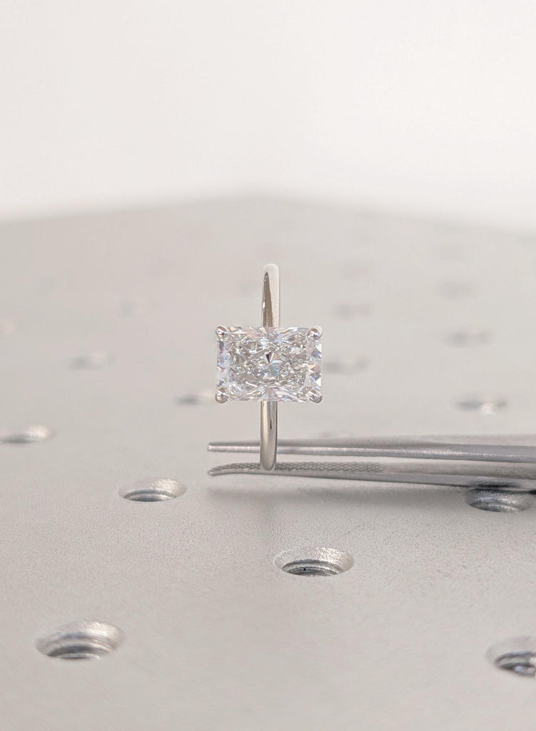 Moissanite Engagement Ring in Platinum, Radiant Cut Bridal Solitaire image #11