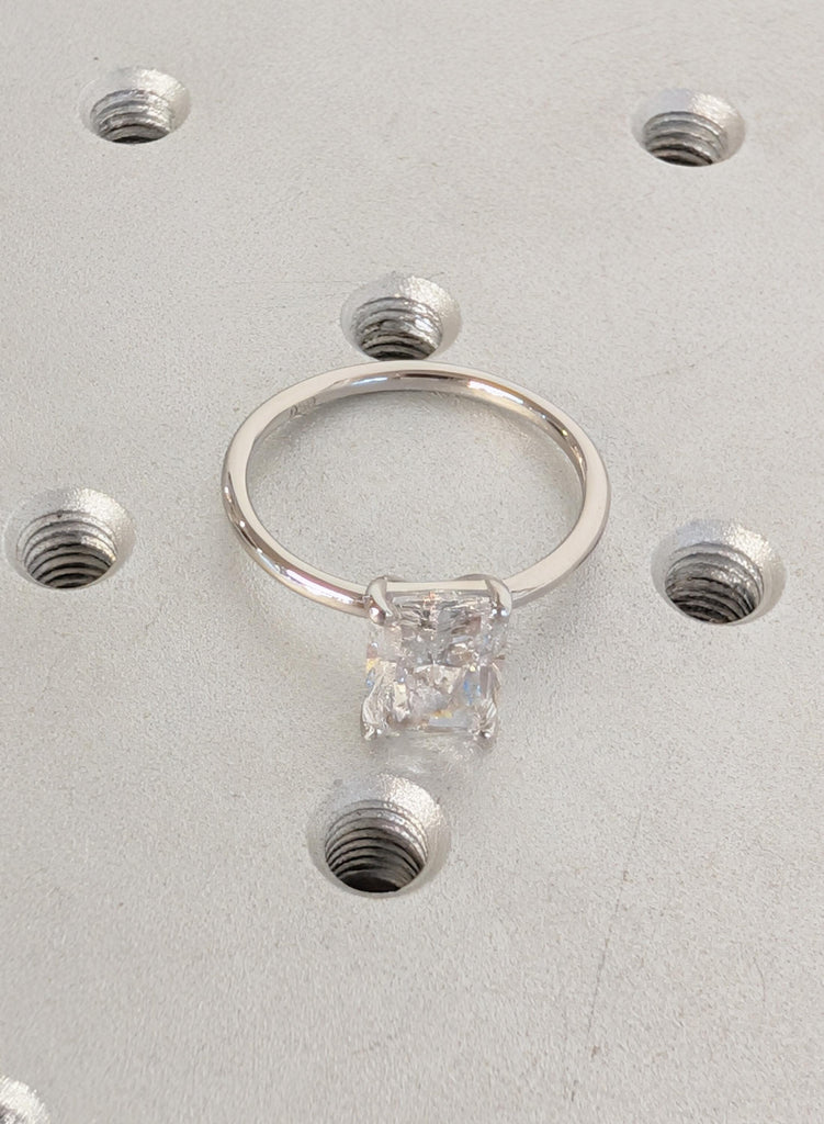 Moissanite Engagement Ring in Platinum, Radiant Cut Bridal Solitaire image #10