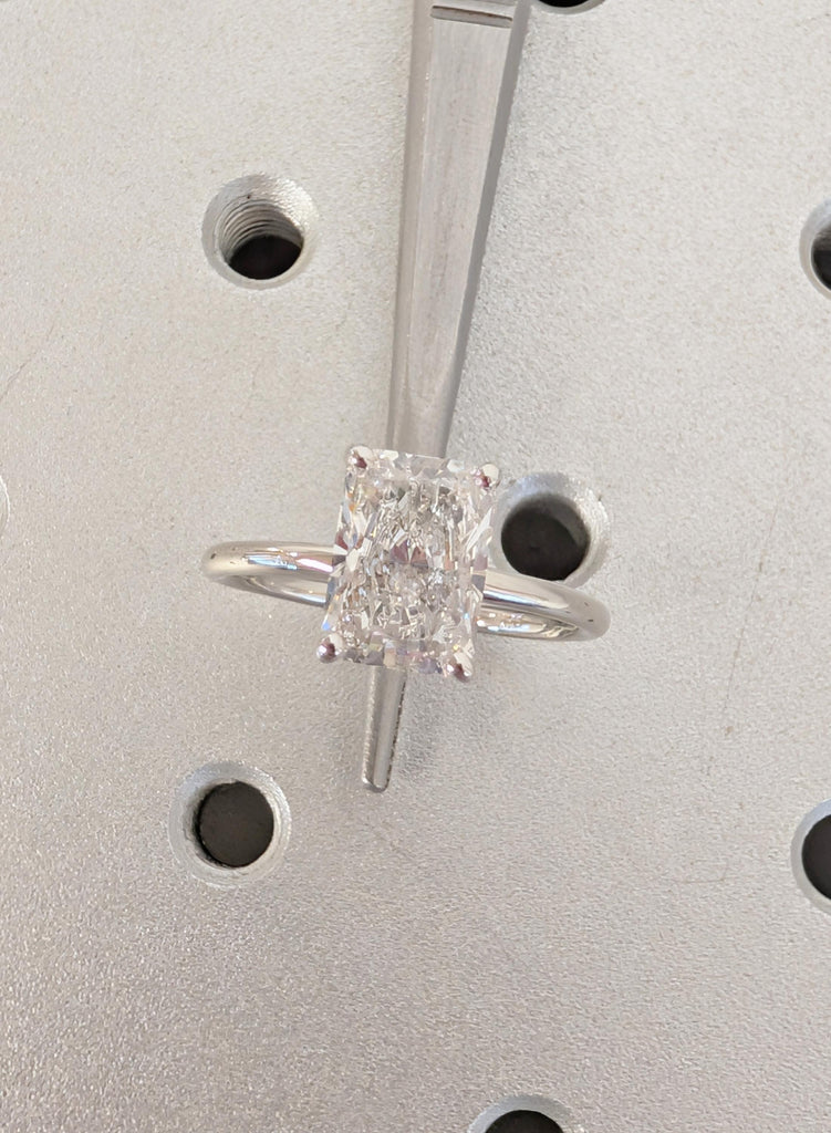 Moissanite Engagement Ring in Platinum, Radiant Cut Bridal Solitaire image #12