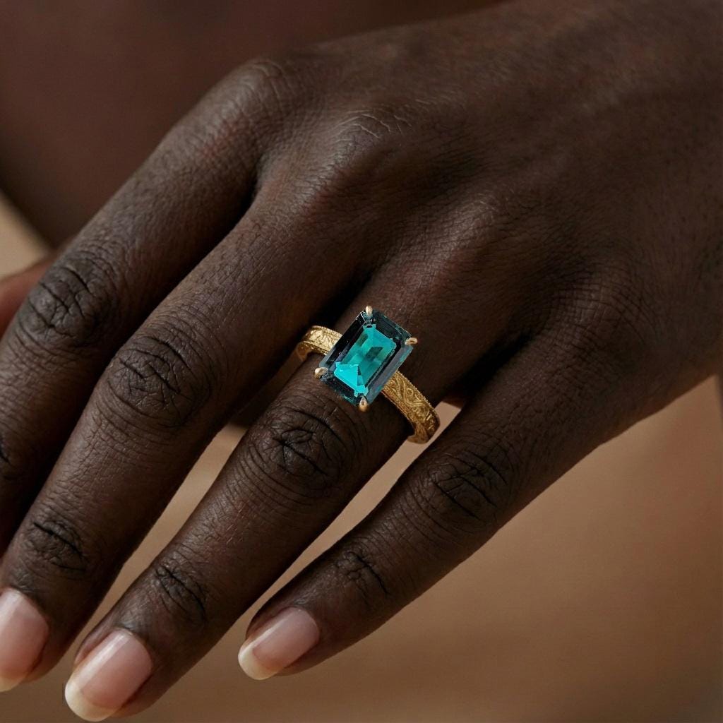 Art Deco Emerald Engagement Ring | 14k/18k Solid Gold Emerald cut Solitaire Ring | Filigree Wedding Band for Women | Talon Prong Setting image #5