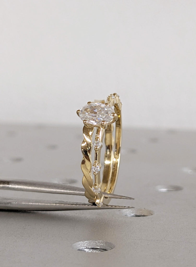 Lab Diamond Bridal Set, 14K Yellow Gold, Diamond Engagement Ring Set, Wedding Ring Set, Wedding Jewelry Set, Oval Cut Ring, Matching Ring image #10