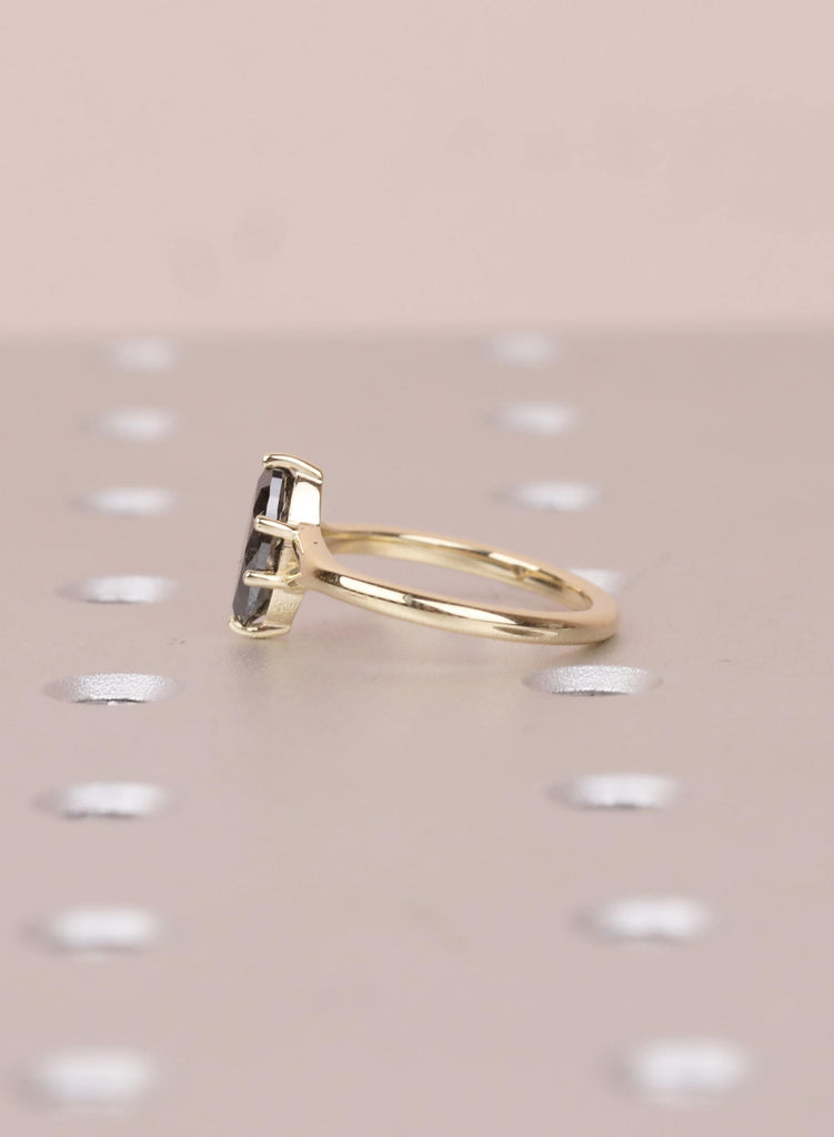 Marquise Salt and Pepper Diamond Engagement Ring, 14k Yellow Gold Split Shank, Diamond Jewelry, Woman's Solitaire Ring, Promise Ring For Her image #7