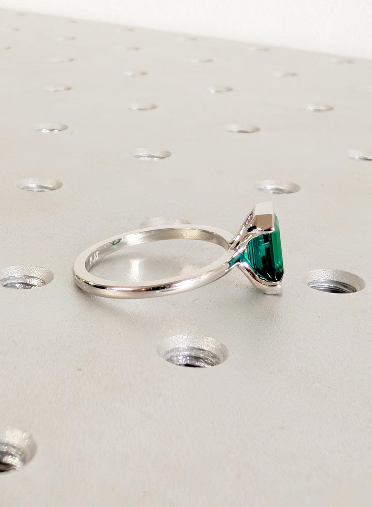 Emerald Ring, Bezel Set Green Lab Emerald Engagement Ring, Platinum 14k/18k Gold May Birthstone Promise Ring, Personalized Bridal Jewelry image #5