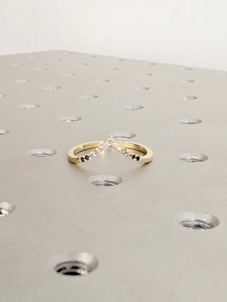 14k Yellow Gold Wedding Band Women, Stackable Rings, Chevron Wedding Band, Matching Ring, Ombre Diamond Wedding Band, V Shaped Wedding Band image #8
