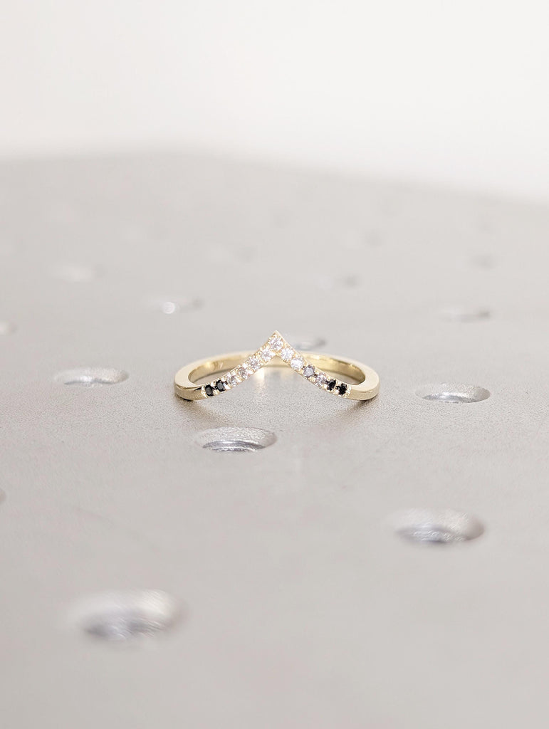 14k Yellow Gold Wedding Band Women, Stackable Rings, Chevron Wedding Band, Matching Ring, Ombre Diamond Wedding Band, V Shaped Wedding Band image #11