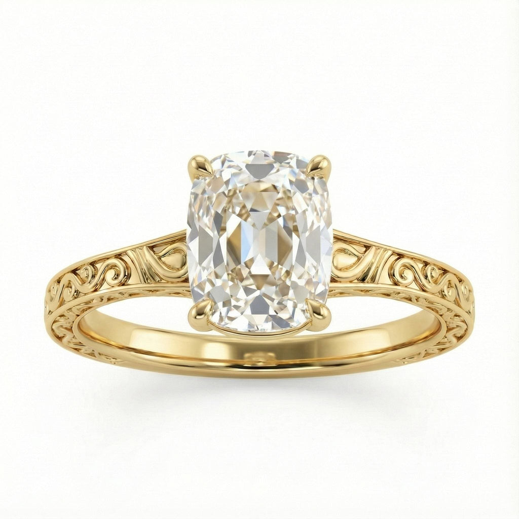 Old Mine cut Diamond Ring | Elongated Cushion cut Lab Grown Diamond Vintage Engagement Ring | Solitaire Promise Ring for Her image #2