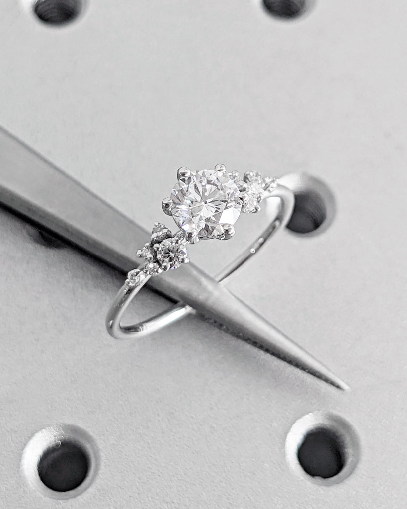 Unique Snowdrift Diamond Cluster Promise Ring: Round Lab Grown Diamond, 14K White Gold, CVD Diamond Wedding Ring Art Deco image #7