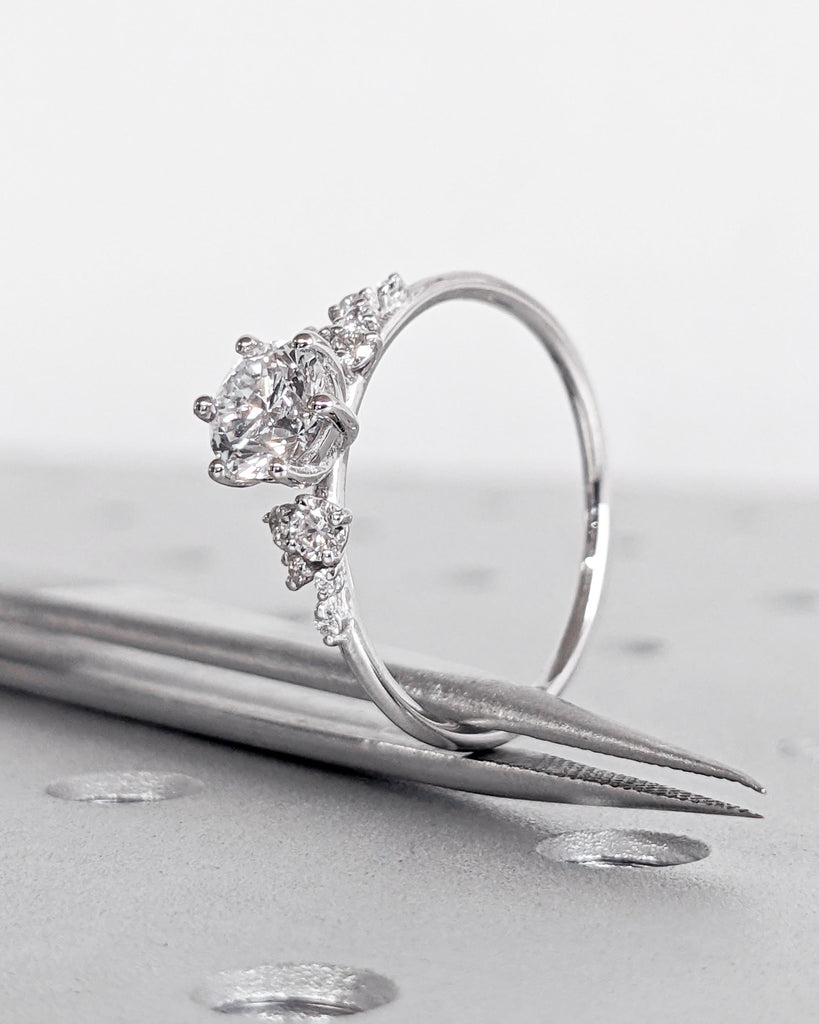 Unique Snowdrift Diamond Cluster Promise Ring: Round Lab Grown Diamond, 14K White Gold, CVD Diamond Wedding Ring Art Deco image #6