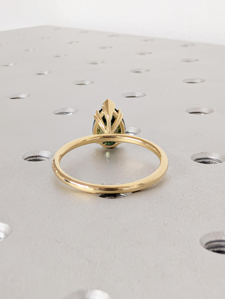 Green Moissanite Ring, Dainty 18k Solid Gold Engagement Ring, Pear Shaped Solitaire Rings, Double Prong Ring, Unique Green Gemstone Ring image #4