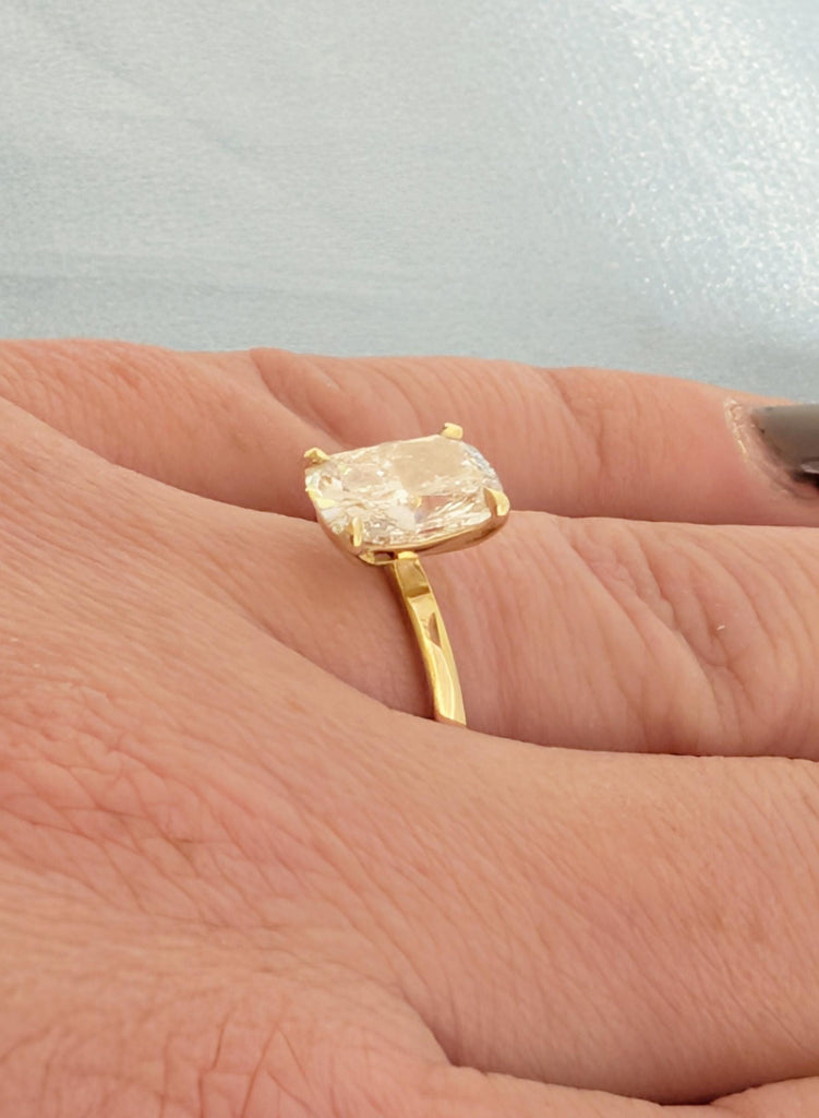14K Yellow Gold Lab Grown Diamond, Certified Antique Diamond Engagement Rings, Diamond Solitaire Wedding Rings, Cushion Promise Ring For Her image #13