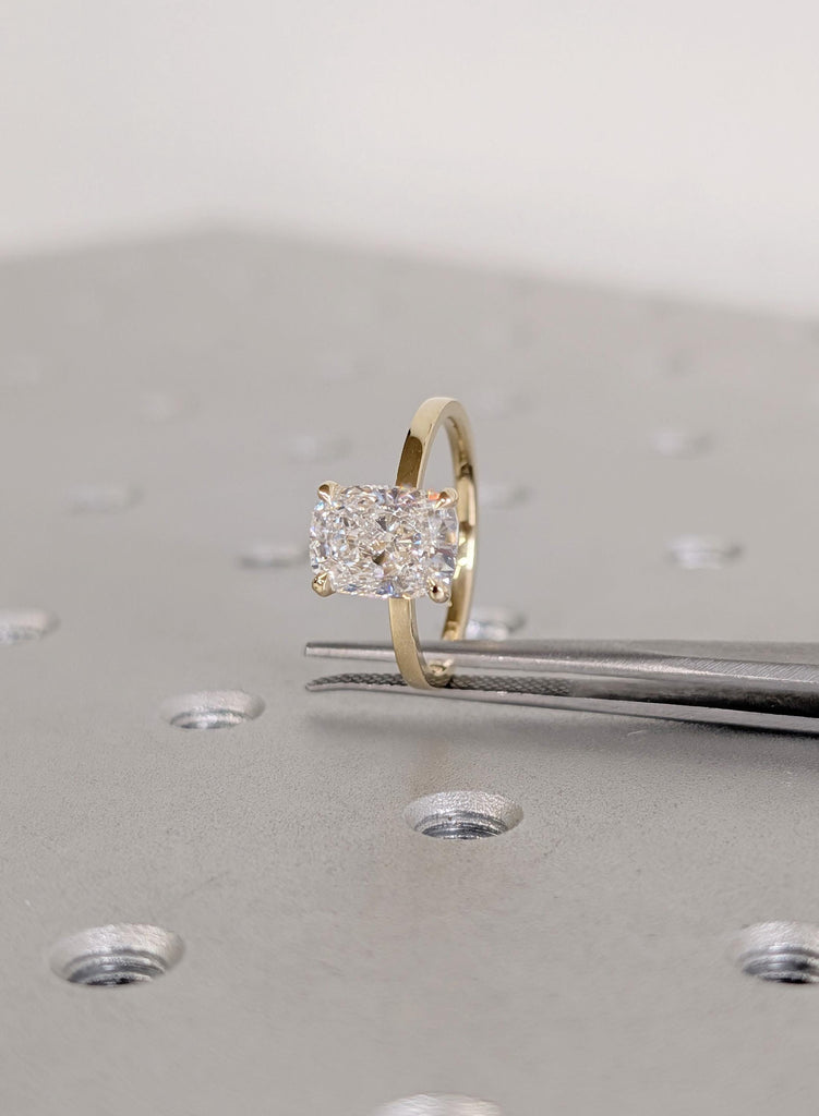 14K Yellow Gold Lab Grown Diamond, Certified Antique Diamond Engagement Rings, Diamond Solitaire Wedding Rings, Cushion Promise Ring For Her image #3