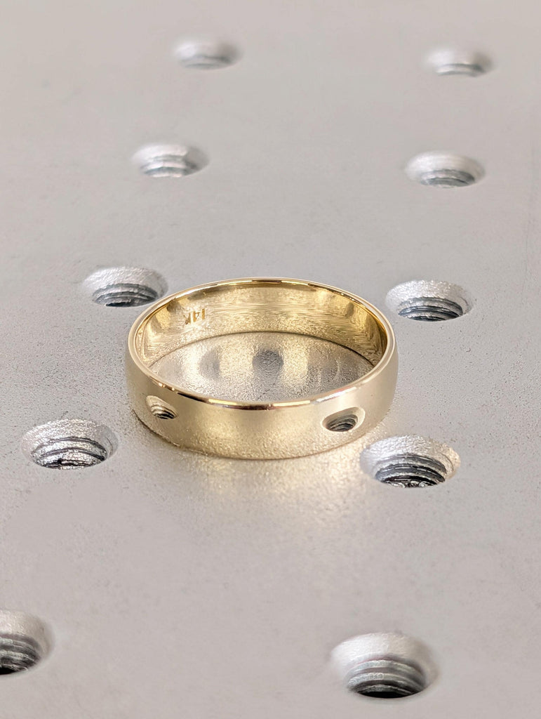 14K Solid Yellow Gold Band, Minimalist Low Dome Ring, Custom Engraving Engagement Band, Comfort Fit, Traditional Men's Wedding Ring