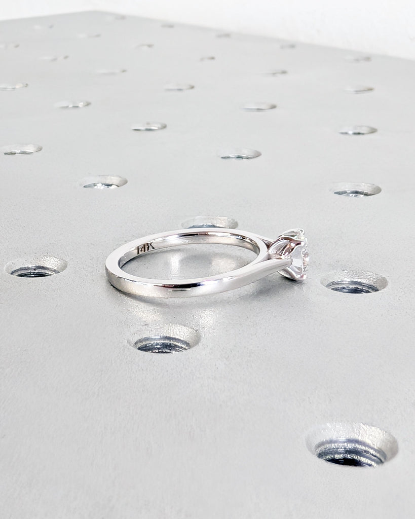 Vintage Tulip Setting Round Moissanite Engagement Ring, 14k White Gold, Solitaire Ring, Tulip Ring, Cathedral Setting Simple Engagement Ring image #5