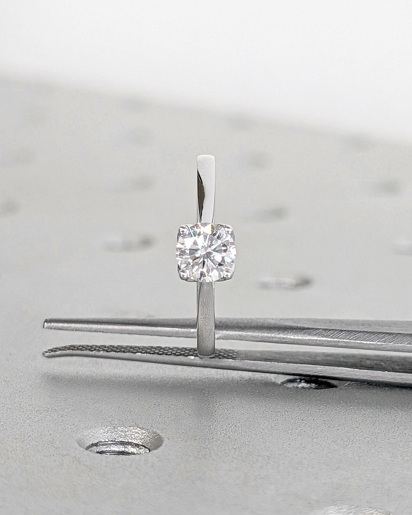 Vintage Tulip Setting Round Moissanite Engagement Ring, 14k White Gold, Solitaire Ring, Tulip Ring, Cathedral Setting Simple Engagement Ring image #9